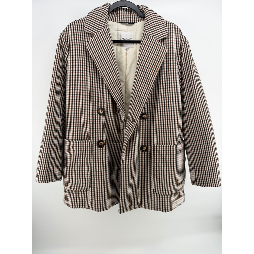 Madewell Womens Plaid Double Breasted Blazer Jacket Brown Multi Size S